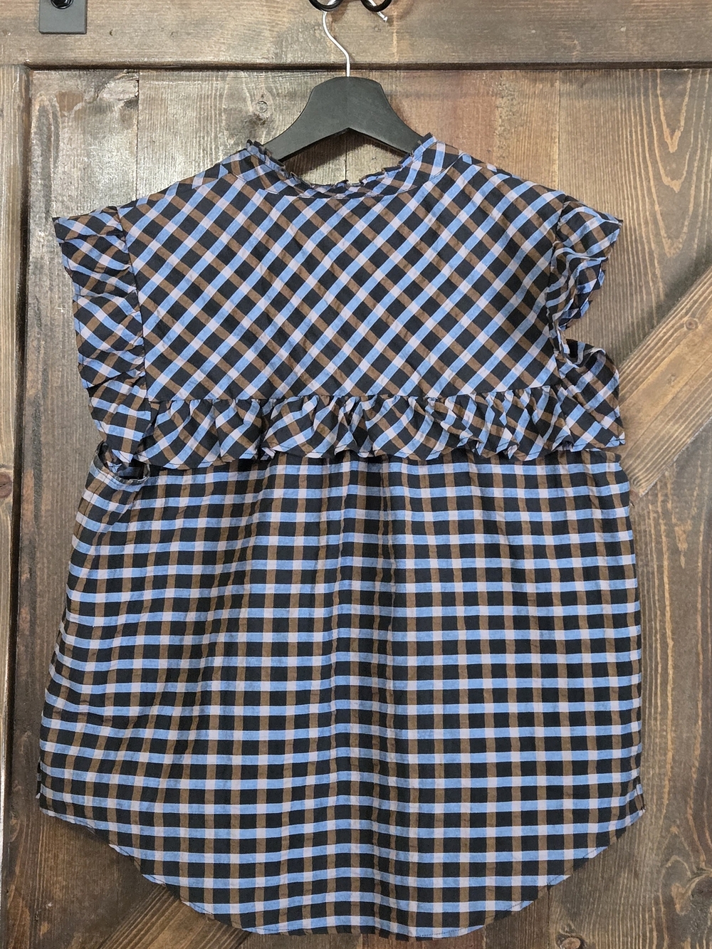 Veronica Beard Kyle Blue and Brown Plaid Top - Picture 4 of 7
